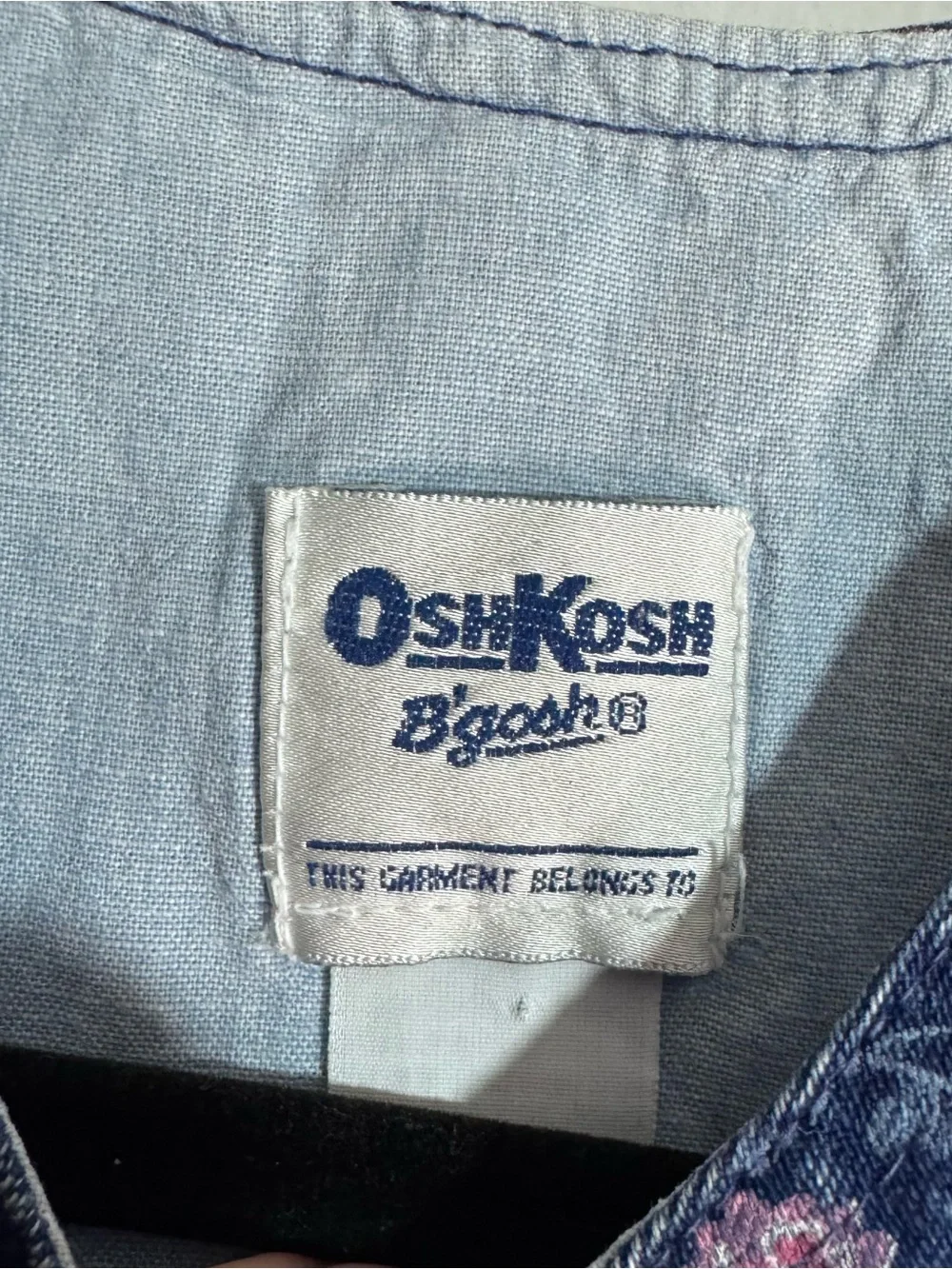 Vintage OshKosh B’gosh Girls Floral Denim Jumper Dress Blue Pink Size 4 USA